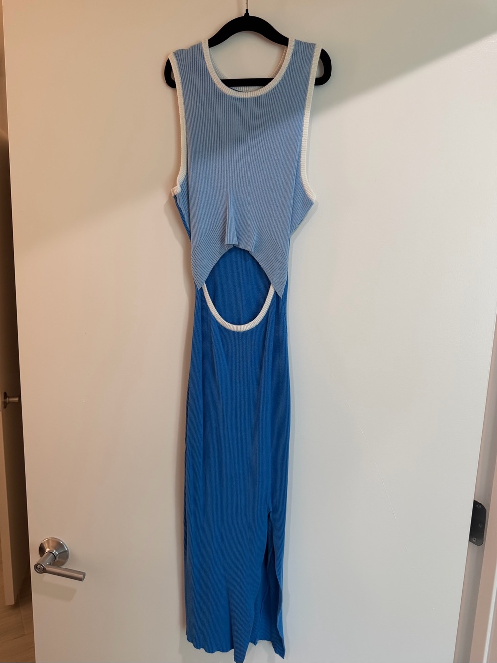 Blue Contrast Trim Cutout Maxi Dress